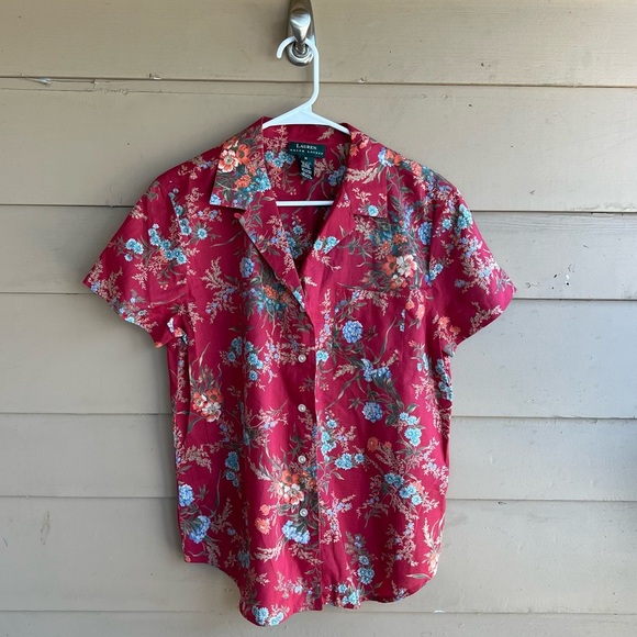 Lauren Ralph Lauren Floral Button Down Shirt - Size M Cotton Lightweight Preppy - Picture 1 of 7